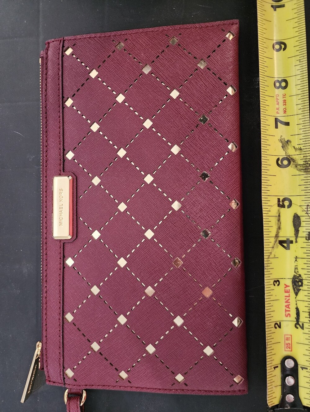 Michael Kors Quilted Wristlet Wallet - Wine with Gold Accents